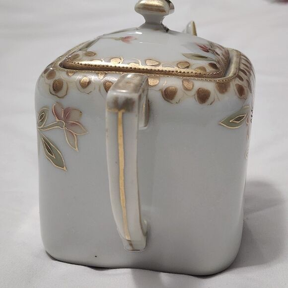 Nipon Morimura Bros Hand Painted Square Creamer w Lid Floral Gold Trim Rare Vtg - Picture 7 of 16